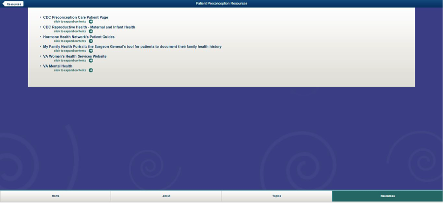 screenshot of Accessing Preconception Tools & Resources